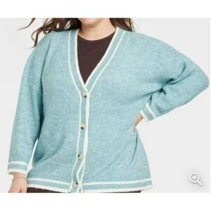 A New Day Women's Light Blue V-Neck Button Front‎ Cardigan Sweater